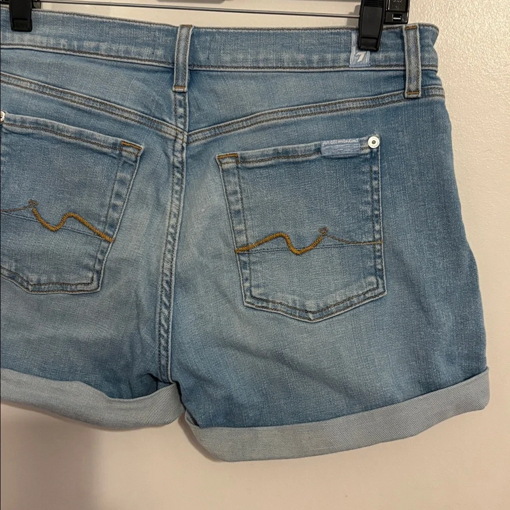7 For All Mankind Light Wash Mid Roll Cuffed Denim Shorts 28
